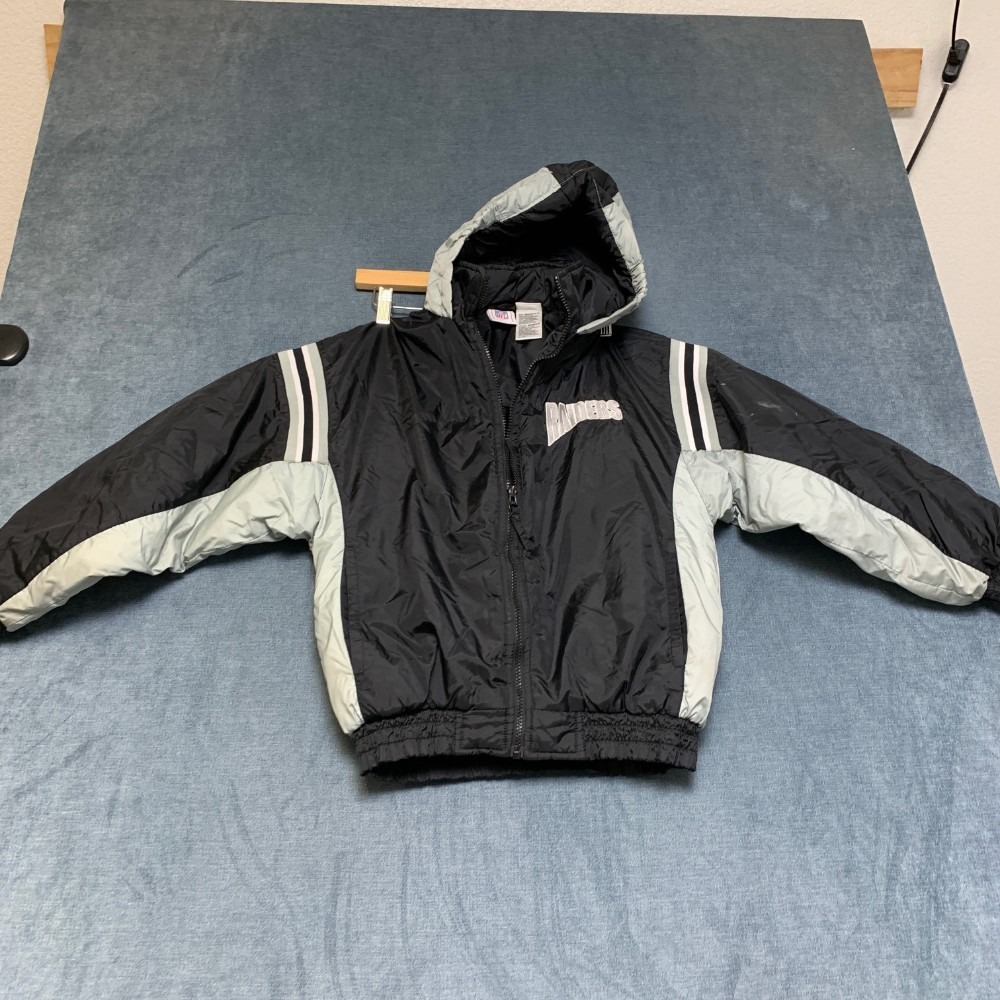 VTG Oakland Raiders Puffer Boys Medium 12-14 Black NFL Football Hooded
